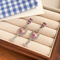 Pink Clear Stone Wine Glass Long Dangle Stud Earrings view 4