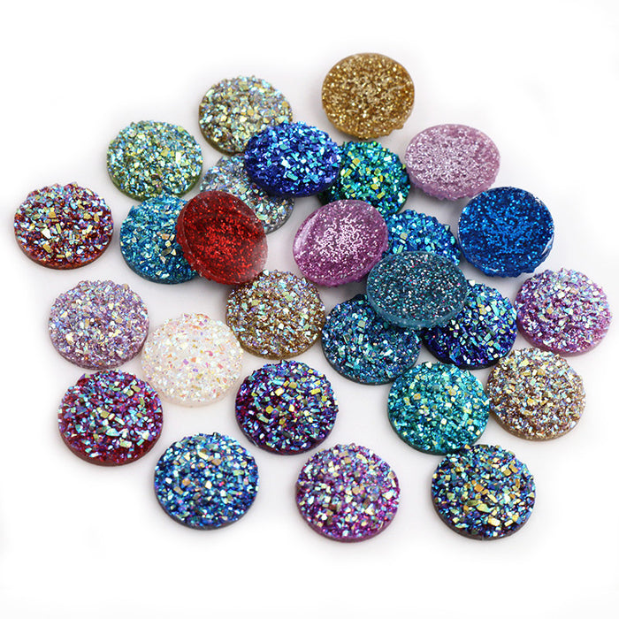 Multicolor Glitter Round Resin Cabochons in Three Sizes