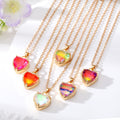 Gold Tone Iridescent Faceted Heart Pendant Necklaces in Six Colors view 1