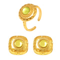 Green Glass Square Stud Earrings And Open Disc Rings view 5