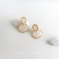 Cream White Enamel Dual Disc Drop Earrings Gold Frame view 2