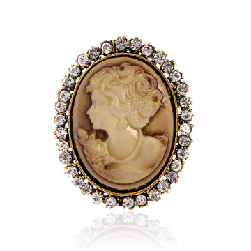 Gold Tone Silver Tone Woman Portrait Crystal Two Designs Metal Brooch Pin 4 x 4.8 cm 4 x