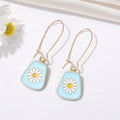 Gold Tone White and Blue Daisy Long Hook Earrings in Seven Designs view 12