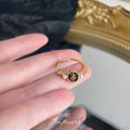 Gold Tone Black Oval Floral Medallion Adjustable Open Ring view 3
