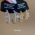 Silver Tone Crystal Star And Moon Double Hoop Earrings view 2