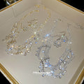 Multi Layer Rhinestone Bib Necklace Flower Hook Earring Sets view 3