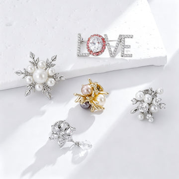 Gold Tone Silver Tone Snowflake Pearl Look Five Designs Metal Brooch Pin