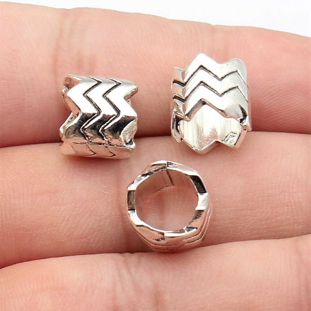 12x12x11mm 2.7g Antique Silver Zinc Alloy Zigzag Texture Large Hole Spacer Beads for Bracelet Making