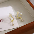 Gold Rose Pearl Look Clear Drop No Piercing Clip Earrings view 2