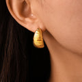 Textured Crescent Hoop Lever Back Earrings Gold Or Steel view 3