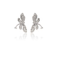 Silver Double Butterfly Clear Look Branch Dangle Earrings view 5