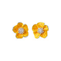 Yellow Enamel-Look Flower Stud Earrings with Crystal Centers view 5