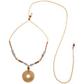 Honey Jade Bi Disc Gray Amber Bead Gold Cord Necklace view 5