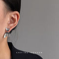 Silver Tone Ridged Double Fish Tail Drop Stud Earrings For Women view 2