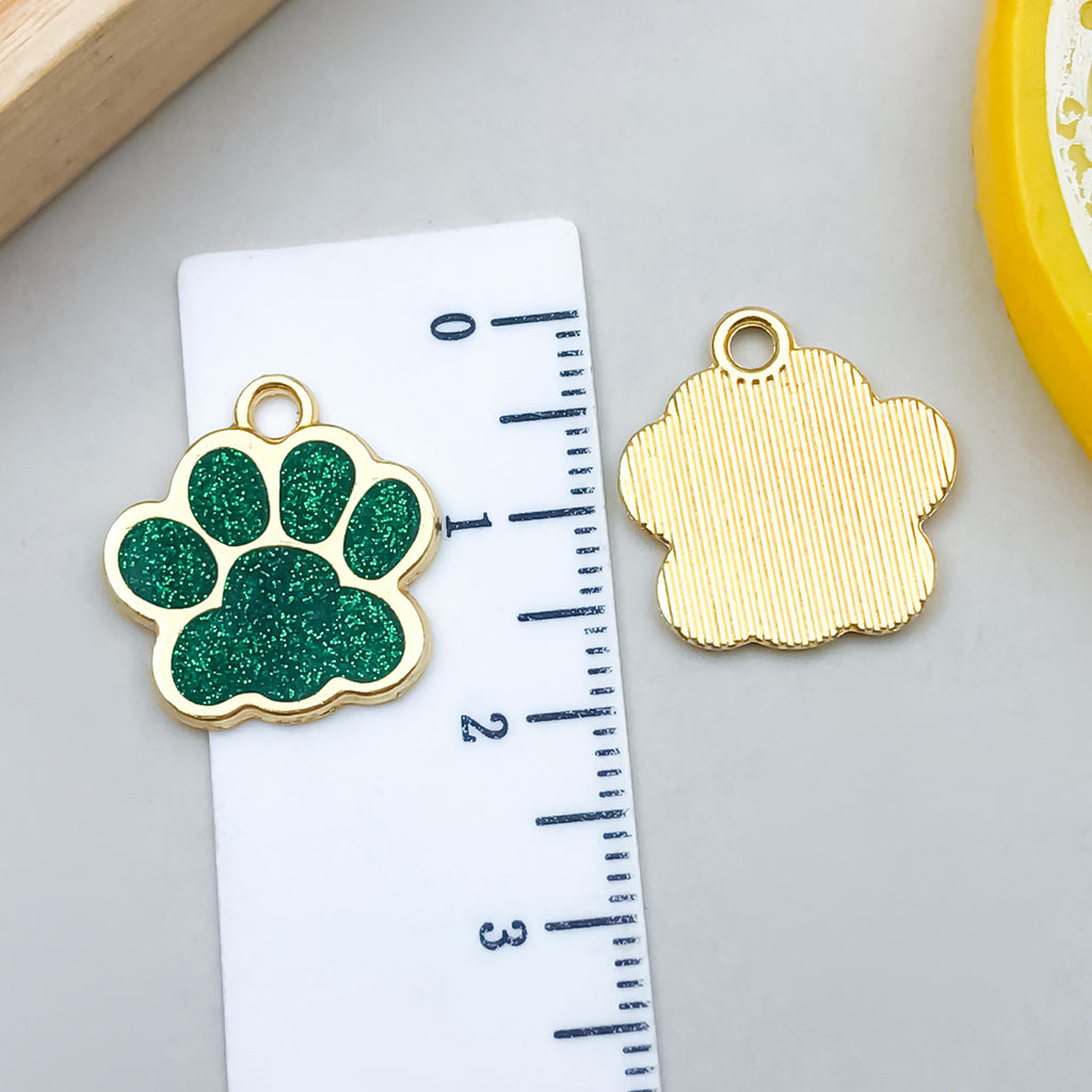 Glitter Enamel Zinc Alloy Dog Paw Print Charm Pendant for Pet Bracelet DIY