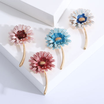 Enamel Daisy Flower Brooch with Gold Stem Four Colors