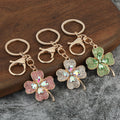 Rhinestone Four Leaf Clover Keychain With Split Ring And Lobster Clasp view 1