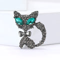 Rhinestone Cat Brooch Green Eyes Metal Bow Two Finishes view 2
