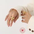 Chunky Sculptural Four-Petal Cast Rings Gold Steel Tone view 1