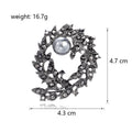Black Silver Tone Floral Wreath Wreath Crystal Pearl Look Metal Brooch Pin view 2