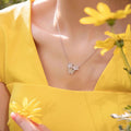 Silver Triple Flower Pave Earrings And Necklace Set view 3
