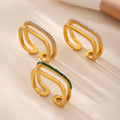 Gold Stainless Steel Open Square Double Band Zircon Shell Rings view 4