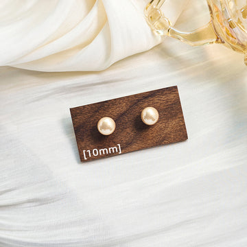 Cream Pearl Stud Earrings Classic Round 10mm Post Back