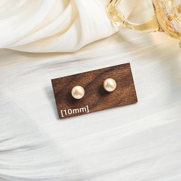 Cream Pearl Stud Earrings Classic Round 10mm Post Back