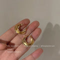 Gold-Tone Irregular Textured Double Band Huggie Hoops view 2