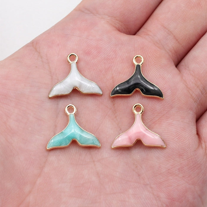 Enamel Whale Tail Charms in Four Colors with Gold Tone Edges