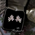 Gold Tone Lavender Flower Cluster And Green Leaf Stud Earrings view 3