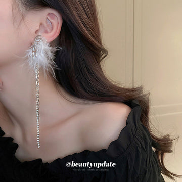 Feather And Crystal Tassel Earrings In Seven Designs