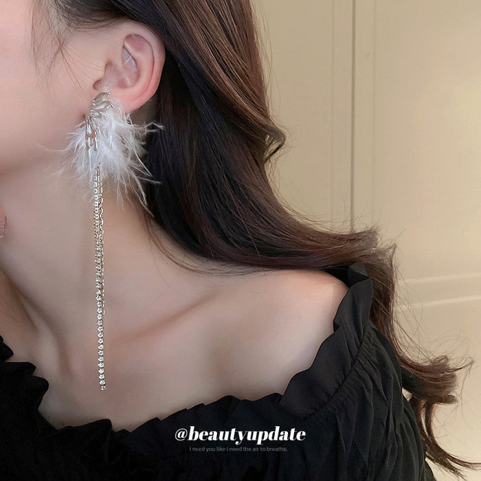 Feather And Crystal Tassel Earrings In Seven Designs