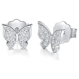 Silver Butterfly Clear CZ Pave Stud Earrings Metal