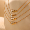 Gold Guitar Pendant Necklace White Pearlescent Inlay Rhinestone view 2