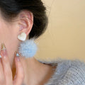 Heart Post Long Bar Pom Pom Earrings in Four Color Styles view 4