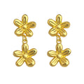 Gold Double Flower Drop Stud Earrings Matching Pair Style view 5