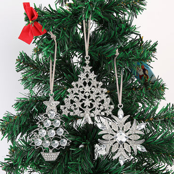 Rhinestone Christmas Tree Snowflake Metal Hanging Ornaments