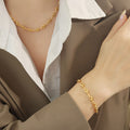 U-Link Hook Chain Necklace And Bracelet Set Gold Steel view 1