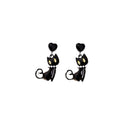 Black Cat and Heart Gold Tone Long Dangle Earrings view 5