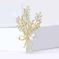 Gold Wheat Spray Brooch with Faux Pearl Accent Decorative Lapel Pin view 3