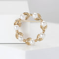 Pearl Leaf Circle Brooch Open Wreath Gold and Silver view 2
