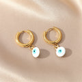 Gold Tone Colorful Evil Eye Huggie Drop Earrings in Seven Colors view 12