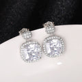 Silver Tone Cushion Crystal Halo Drop Stud Earrings view 4