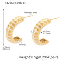 Gold Steel C Shape Pearl Shell Bead Enamel Stripe Earrings view 10