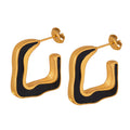 Gold Steel Black Enamel Irregular C Shape Geometric Earrings view 5
