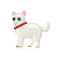 Enamel Cat Brooch Green Crystal Eyes Red Rhinestone Collar view 1