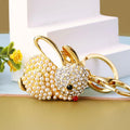 Pearl Accent and Crystal Seated Rabbit Keychains with Braided Loops view 2