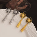 Gold and Silver Sunburst Tapered Drop Stud Earrings view 2