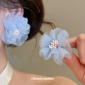 Soft Fabric Flower Stud Earrings In Five Pastel Color Options view 4